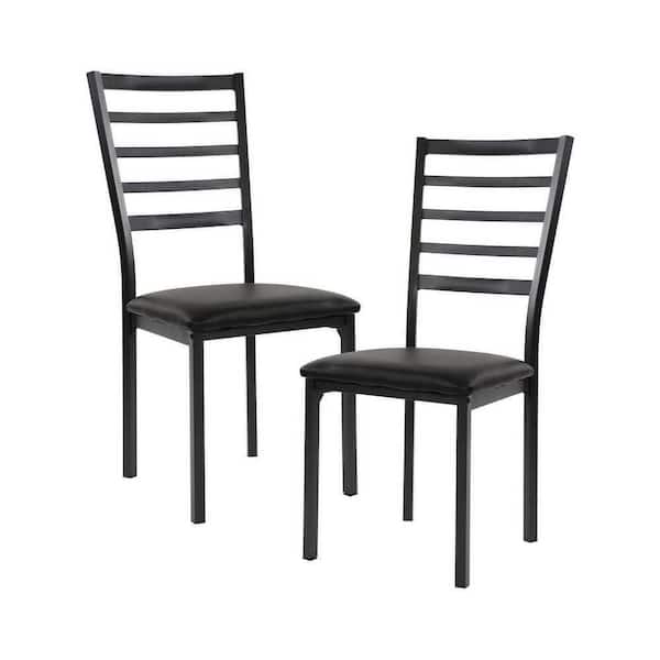 EVERGLADE HOME Roland Black Metal Frame Black Faux Leather Dining Chair (Set of 4)