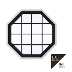 48 in. x 48 in. V-2500 Series Bronze FiniShield Vinyl Fixed Octagon Geometric Window with Colonial Grids/Grilles