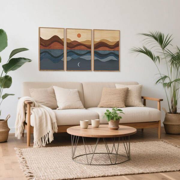 3-Piece Framed Sunrise Moon Landscape Canvas Wall Art Nature