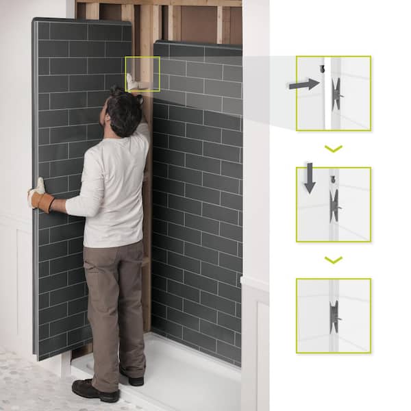 Utile 48 in. W x 32 in. D x 80 in. H Composite Direct-to-Stud 2-Piece Corner Shower Wall Kit in Marble Carrara