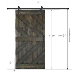 Triple KR Series 42 in. x 84 in. Fully Set Up Ebony Finished Pine Wood Sliding Barn Door With Hardware Kit