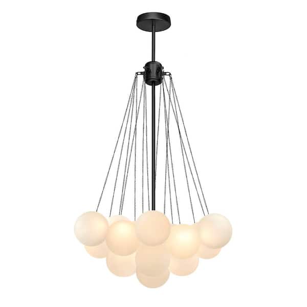 Y'INSP 3-Light Black Modern Cluster Bubble Chandelier Globe Pendant Light Fixture with Frosted Glass Shades for Bedroom