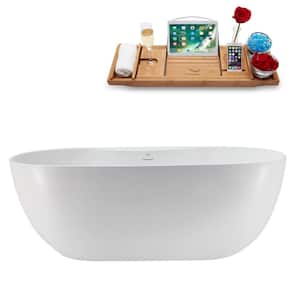 59 in. x 28 in. Acrylic Freestanding Soaking Bathtub in Glossy White with Matte Black Drain