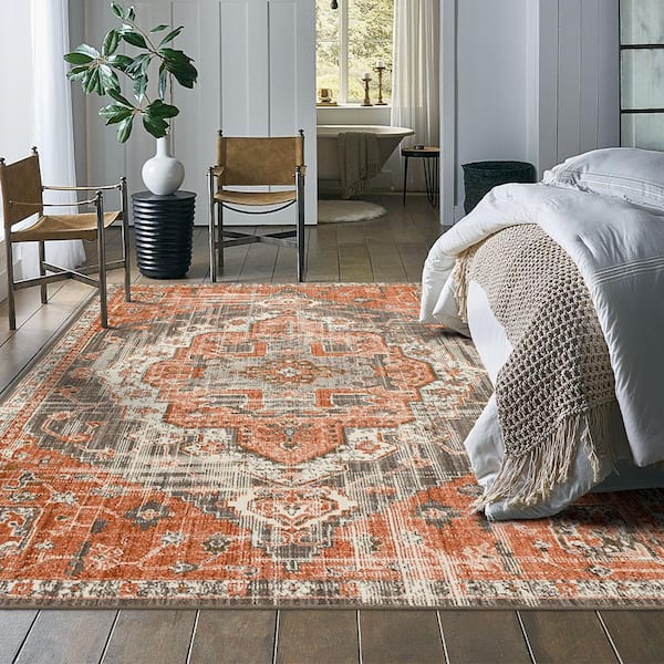 Blarity Area Rug, 4x6 ft Low-Pile Machine Washable Vintage Rugs for Living Room, Non-Slip Backing Non-Shedding Indoor Floor Rugs Carpet for Bedroom Kitchen