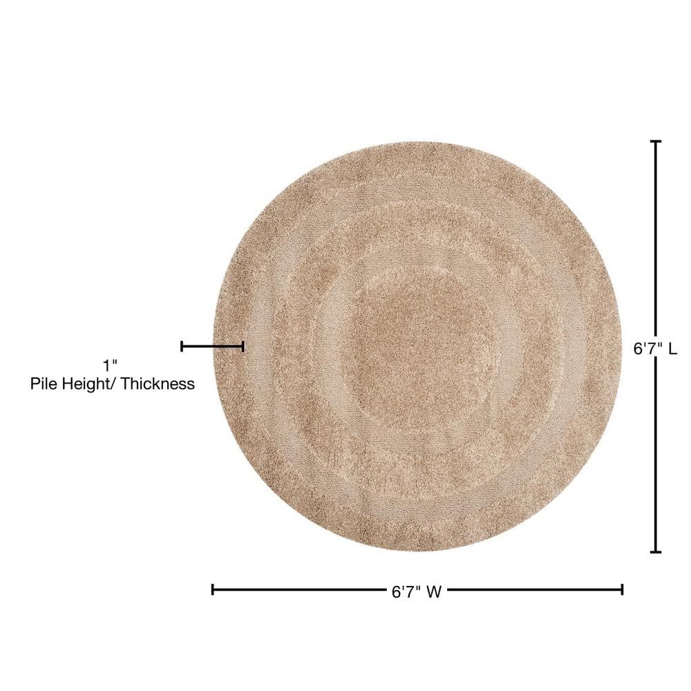 Beige Braided Handwoven Round Synthetic Area Rug