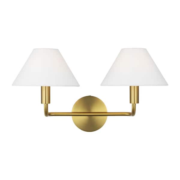 Colfax Medium 2-Light Burnished Brass Wall Sconce with White Linen Shades