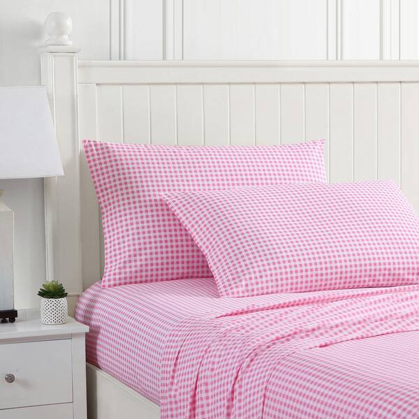 Poppy & Fritz Gingham Plaid 4-Piece Bright Pink Percale Cotton Queen Sheet  Set USHSA01194162 - The Home Depot