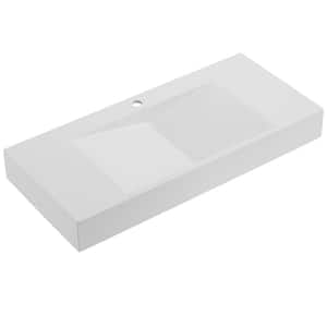 36 in. Wall Mount or Countertop Bathroom Sink V-Shape Drain Solid Surface Material in Matte White
