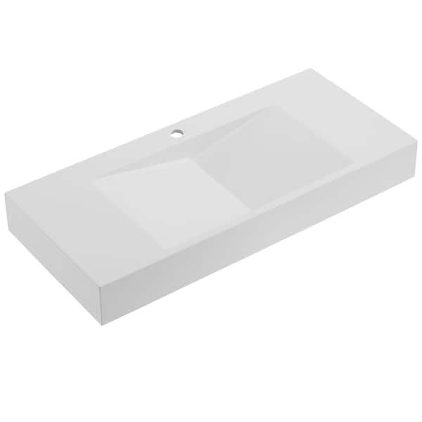 SERENE VALLEY 47 in. Wall-Mount or Countertop Bathroom Sink V-Shape Drain Solid Surface Material in Matte White