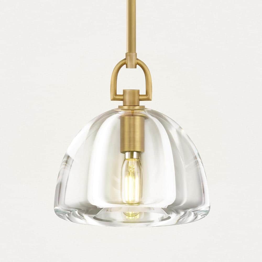 7 in. 1-Light Dimmable Brass Kitchen Island Pendant Light, Crystal Bowl Pendant Light for Living Room, Bedroom price history on PriceWatchPro