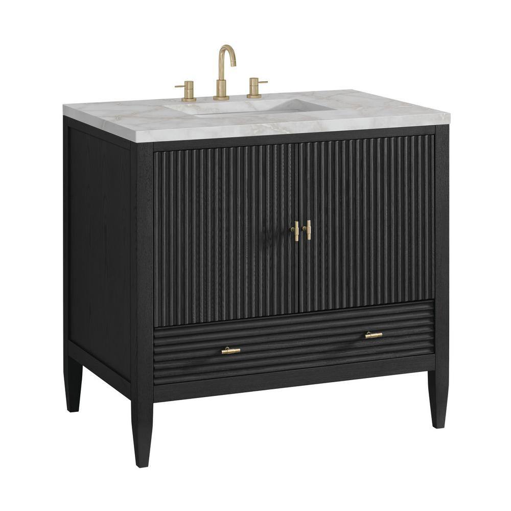 36" Black Plywood Freestanding Single Vanity with Brass Accents