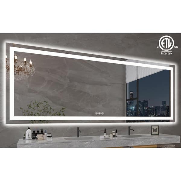 Klajowp 84 in. W x 32 in. H Large Rectangular Frameless Anti-Fog LED Light Wall Mounted Bathroom Vanity Mirror in White