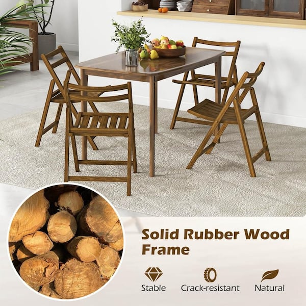 Costway Walnut Folding Dining Chair with Rubber Wood Frame Slatted