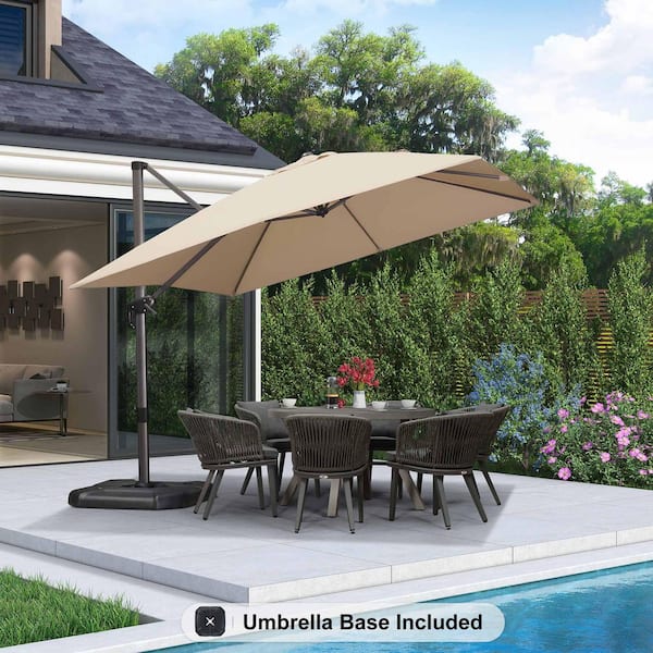 10 ft. Square Aluminum Outdoor Patio Cantilever Umbrella Offset 360° Rotation Umbrella with Base, Beige