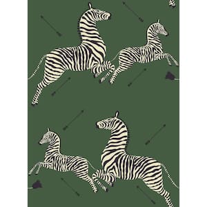 Serengeti Green Zebra Safari Self Adhesive Wallpaper Sample