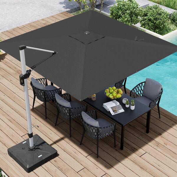 fade resistant solar patio umbrella GREEN PARTY 15 ft Large Outdoor with Led Lights & Base Crafted from durable 180 GSM polyester fabric and supported by 8 metal ribs RITSU 15 ft x 9
