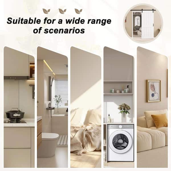 48 in. x 84 in. White Paneled H Style White Primed MDF Sliding Barn Door with Hardware Kit and Soft Close