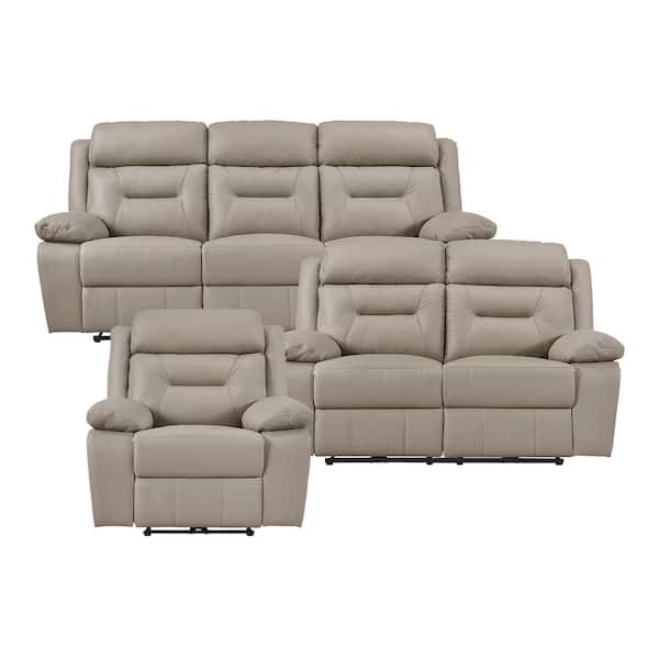 Lazzara Emillia 87 in. W Pillow Arm Leather Rectangle 3-Piece