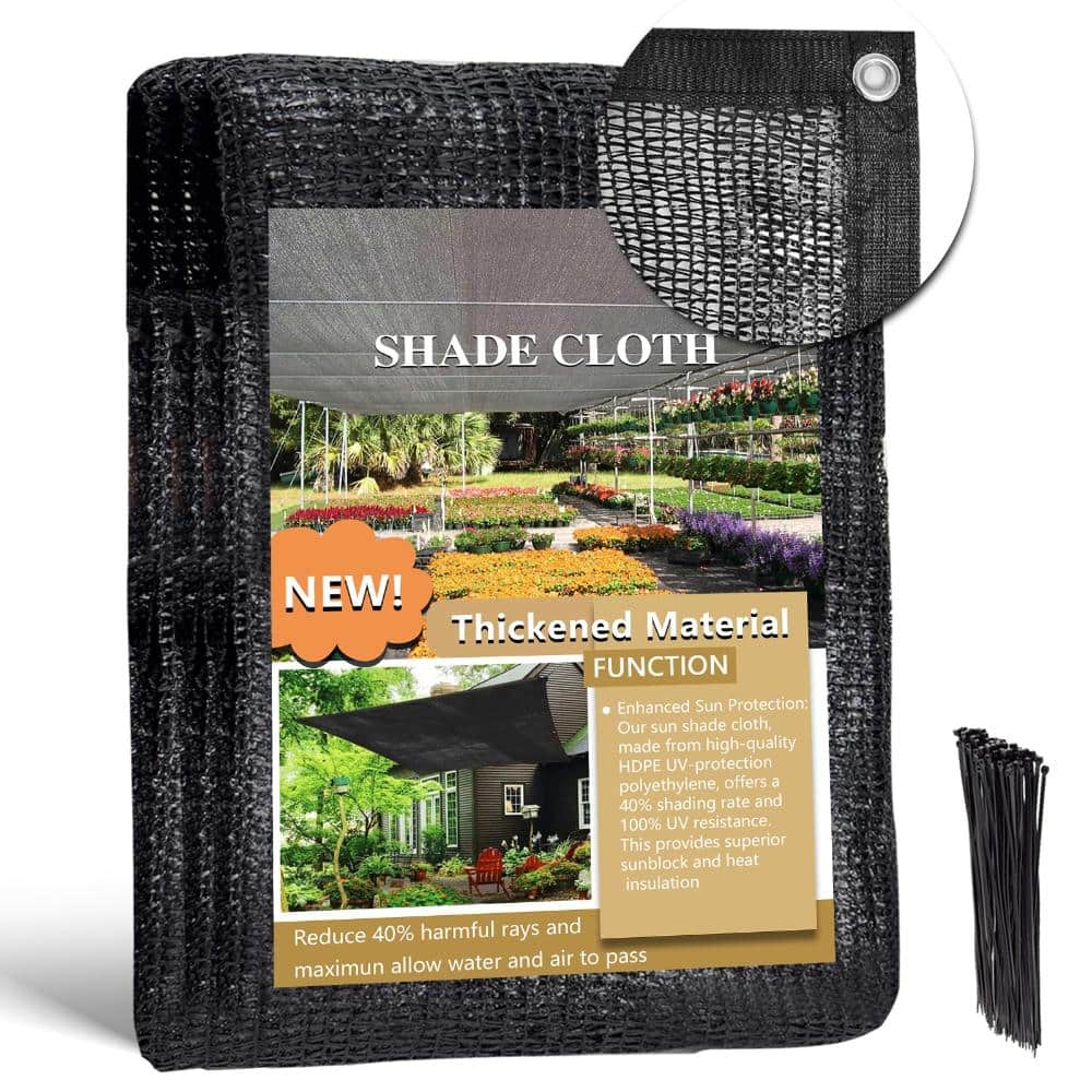 6.5 x 10 ft 40% Shade Cloth for Plants, UV-Resistant HDPE Mesh Tarp with Grommets, Black