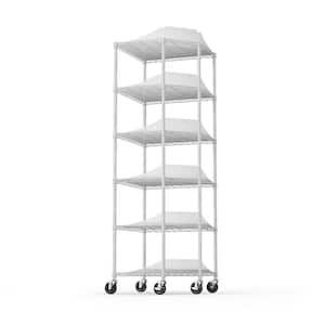 6-Tier White Metal Corner Garage Storage Shelving Unit with Wheels (27 in. W x 82 in. H x 27 in. D)