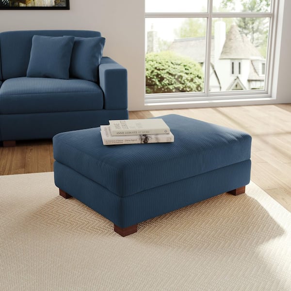 Uixe 41.5 in. Navy Blue Corduroy Fabric Rectangle Ottoman with Wood Legs