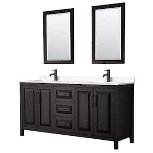 72 in. W x 22 in. D x 35.75 in. H Double Bath Vanity in Dark Espresso with Carrara Cultured Marble Top 24 in. Mirrors