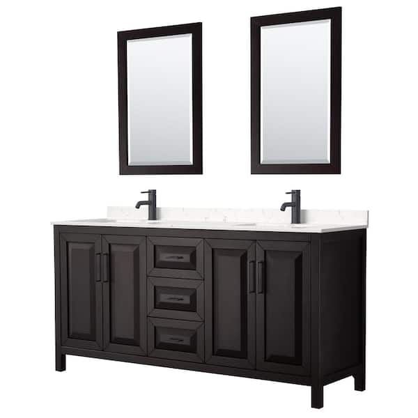 Wyndham Collection Daria 72 in. W x 22 in. D x 35.75 in. H Double Bath Vanity in Dark Espresso w/Carrara Cultured Marble Top 24 in. Mirrors