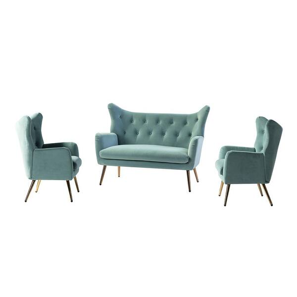 JAYDEN CREATION Esteban 3 Piece Sage Living Room Set with Wingback Design