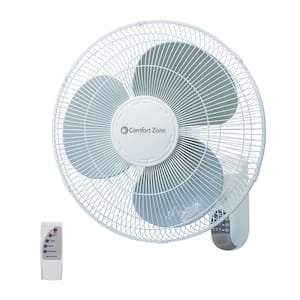 16 in. Quiet 3-Speed Wall Mount Fan with Remote Control, Timer and Adjustable Tilt in White