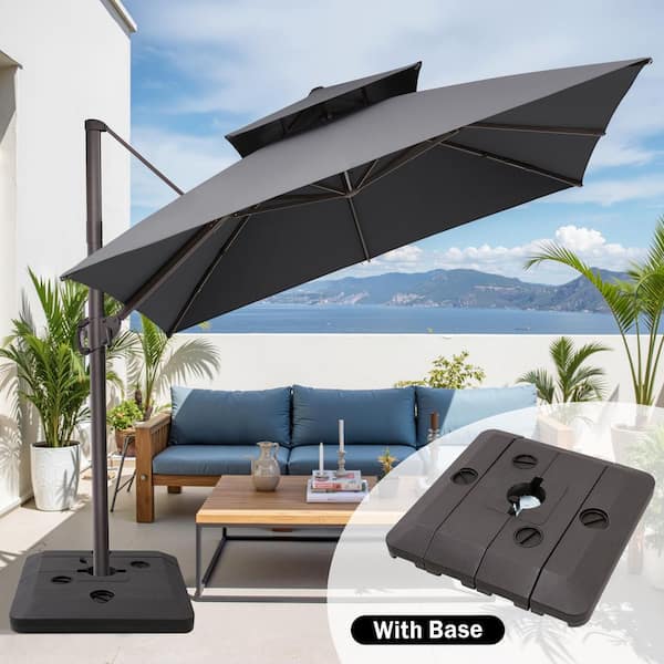 Crestlive Products 11 ft. x 11 ft. Double Top Cantilever Tilt Patio Umbrella in Dark Gray with 240 lbs. Base Stand CL-UWB5738DGY Crestlive Products 11 ft. x 11 ft. Double Top Cantilever Tilt Patio Umbrella in Dark Gray with 240 lbs. Base Stand CL-UWB5738DGY