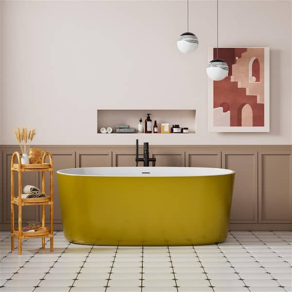 INSTER LOOP 63 in. Acrylic Oval Freestanding Soaking Non-Whirlpool Flatbottom Bathtub in Gold