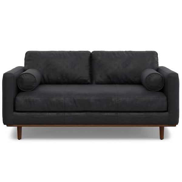 Simpli Home Morrison 72 in. Straight Arm Genuine Leather Wide