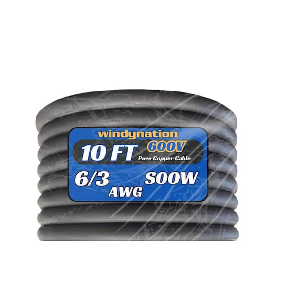 WindyNation 10 ft. 6/3 6 Gauge 3 Conductor 600-Volt Black SOOW Cord