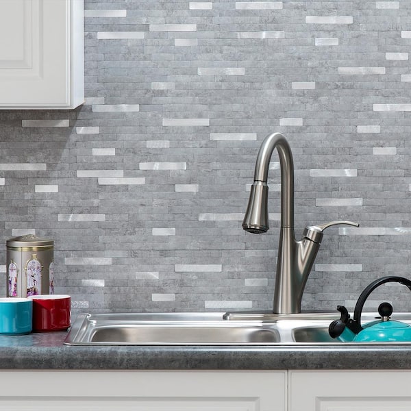 Collage 11.75 in. x 12 in. Metal and Composite Peel and Stick Backsplash in Cloud Shimmer