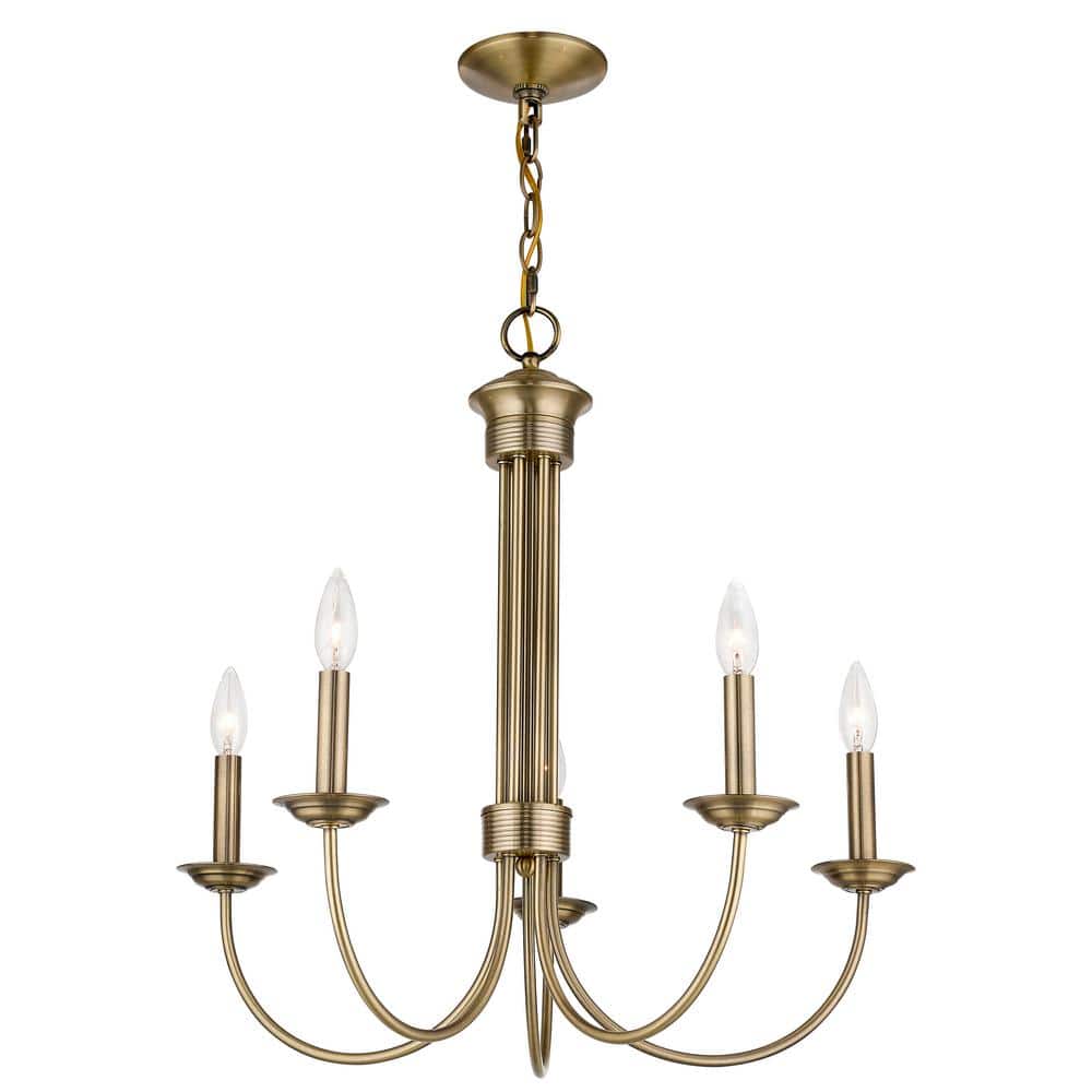 Estate Antique Brass 5-Light Candelabra Chandelier