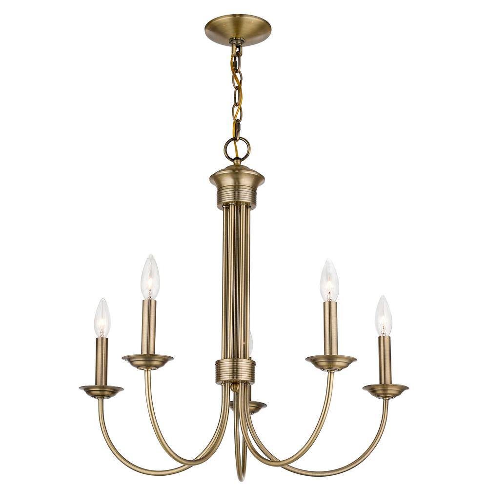 Estate Antique Brass 5-Light Candelabra Chandelier