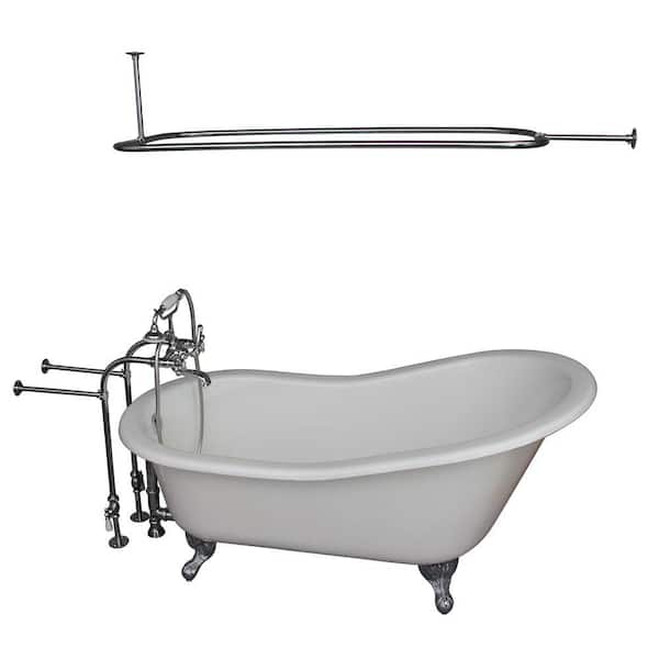 Barclay Products 5 ft. Cast Iron Ball and Claw Feet Slipper Tub in White with Polished Chrome Accessories