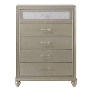 17.3 in. Gold 5-Drawer Wooden Chest of Drawers