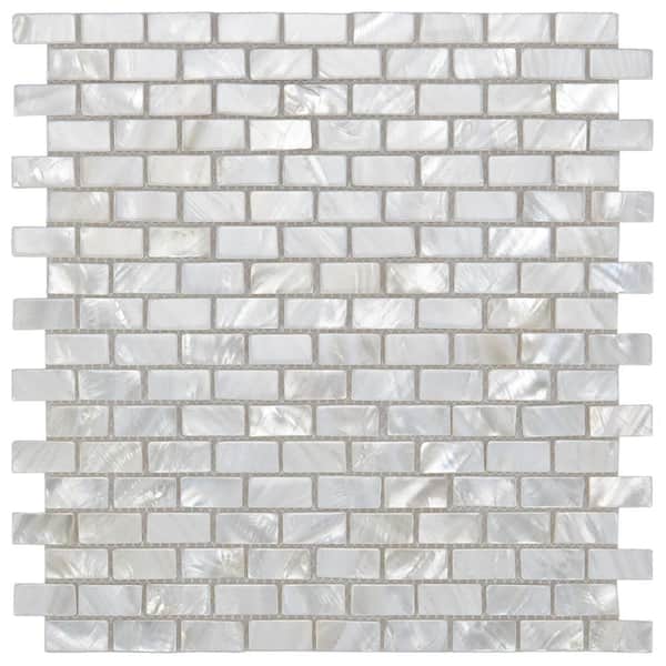 Art3d 1 Sheet White 11.8 in. x 11.8 in. Mosaic Glossy Natural Seashell (0.96 sq. ft./Each)