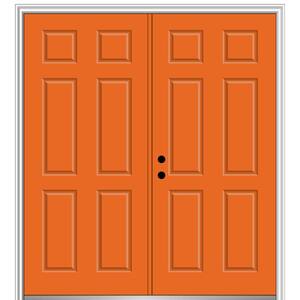 64 in. x 80 in. Right-Hand Inswing Classic 6-Panel Painted Steel Prehung Front Door with Brickmould
