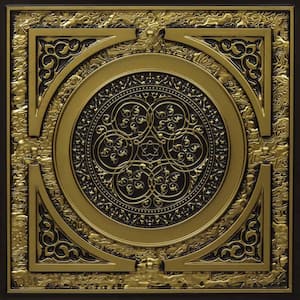Steampunk Antique Brass 2 ft. x 2 ft. PVC Glue-up or Lay-in Faux Tin Ceiling Tile (40 sq. ft./case)