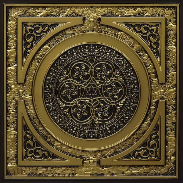 Steampunk Antique Brass 2 ft. x 2 ft. PVC Glue-up or Lay-in Faux Tin Ceiling Tile (200 sq. ft./case)