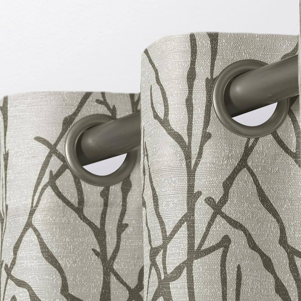 Natural Linen Blend Light-Filtering Branches Grommet Curtain Panel Pair