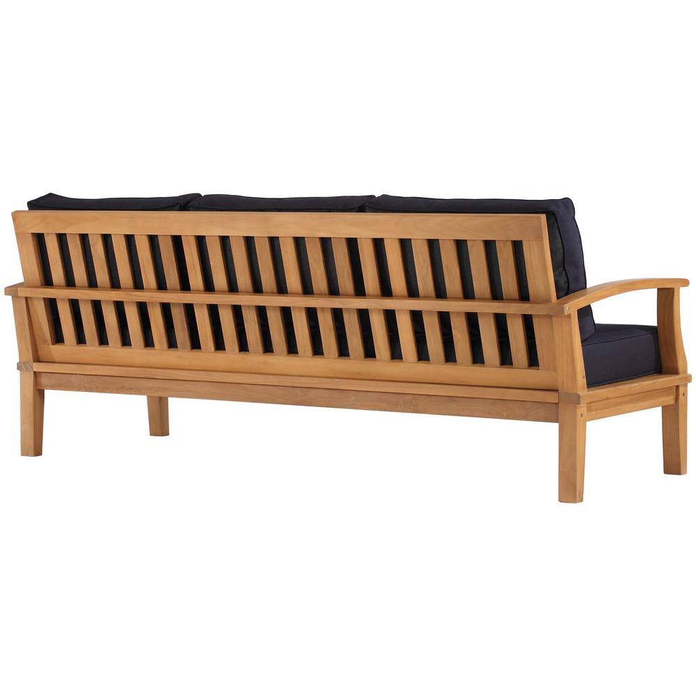 Marina Natural Teak Outdoor Sofa with Navy Cushions