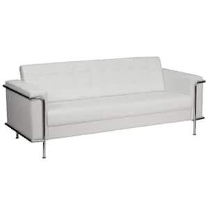 Hercules Lesley 81 in. Square Arms Faux Leather 4-Seater Bridgewater Sofa in White