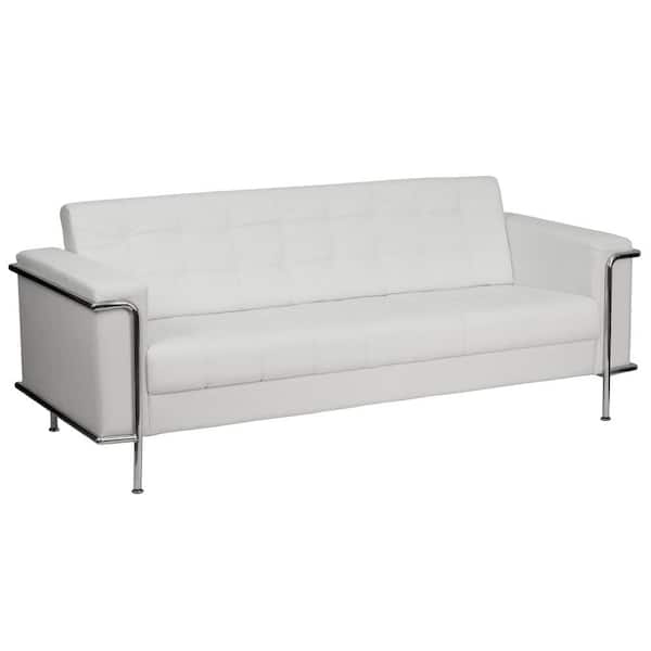 Flash Furniture Hercules Lesley 81 in. Square Arms Faux Leather 4-Seater Bridgewater Sofa in White