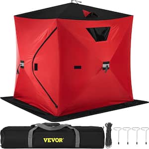 300 D Ice Shelter 2 Person Pop-Up Ice Fishing Hut with Oxford Fabric Waterproof Ice Fishing Tent for Expedition, Red