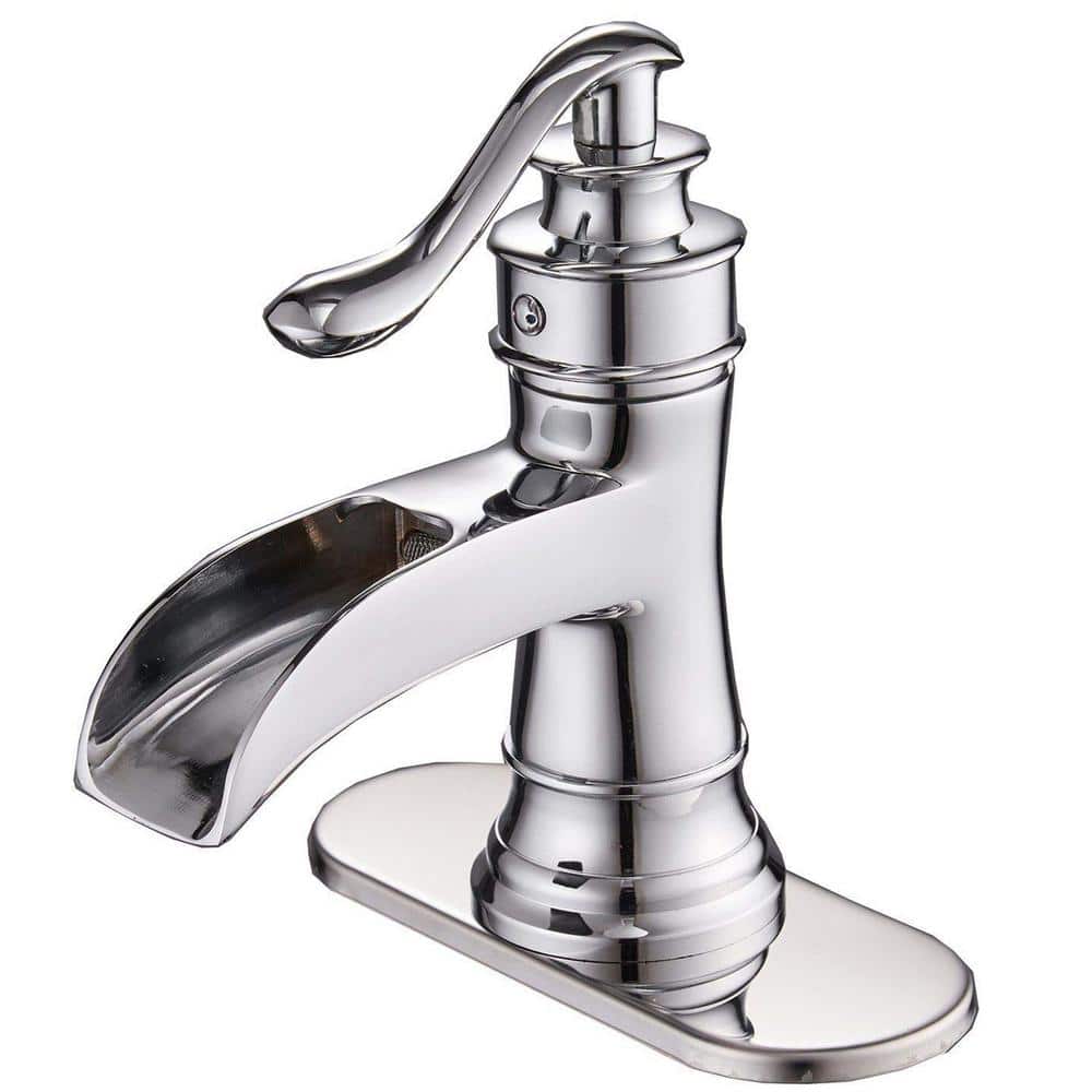 Single Handle Single Hole Waterfall Bathroom Faucet Vanity Sink Tap in Poli