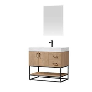 Alistair 36 in. W x 22 in. D x 33.9 in. H Bath Vanity in Oak Finish with White Stone Vanity Top with Mirror