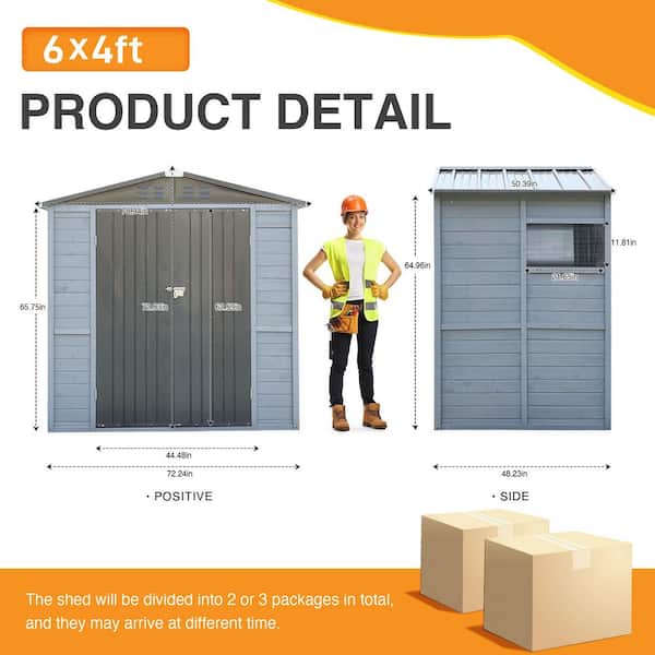 4 ft. x 6 ft. Iron and Wood Tool Shed with Window and Lockable
